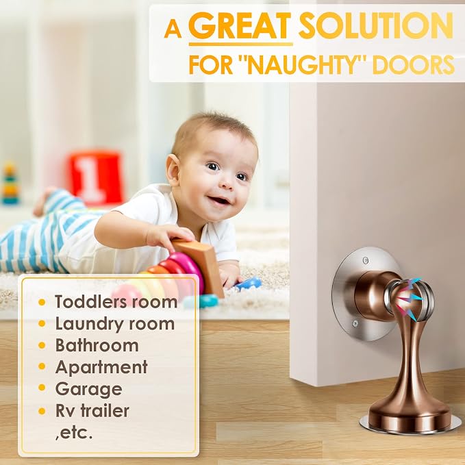 Door Stoppers Magnetic Door Catch, Stainless Steel Magnetic Door Stop 2 Pack, Double-Sided Adhesive Tape, No Drilling, Screws for Stronger Mount, Holder Your Door Open for Wide Doors