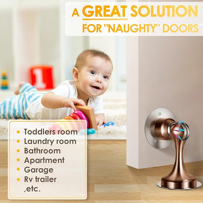 Door Stoppers Magnetic Door Catch, Stainless Steel Magnetic Door Stop 2 Pack, Double-Sided Adhesive Tape, No Drilling, Screws for Stronger Mount, Holder Your Door Open for Wide Doors