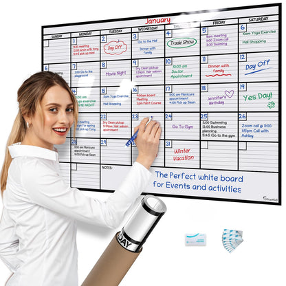 Large Dry Erase Calendar for Wall, 24x36, Large Wall Calendar Dry Erase, Big White Board for Office, Home & School, Giant Erasable Whiteboard, Jumbo Monthly Undated Reusable White Board Planner