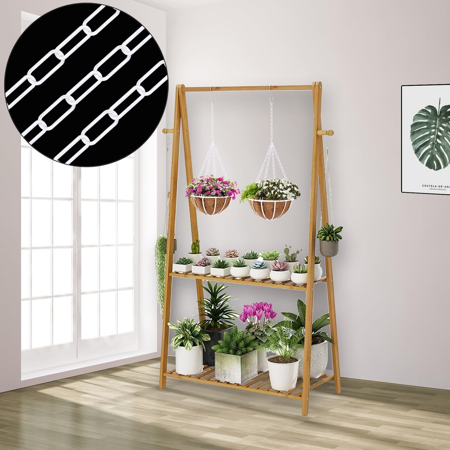 Omytie 15 Ft Heavy Duty Hanging Chain Kit with Connection Locks/Swag Ceiling Hooks for Lighting Fixture, Chandelier, Pendant, Lantern, Swag Lamp, Plant/Flower/Fruit Basket, Bird Feeder (White)