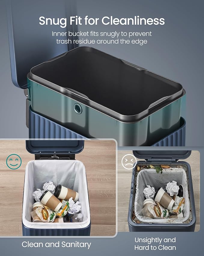 SONGMICS Trash Can, 13 Gallon (50 L) Slim Garbage Can for Kitchen, with Soft-Close Lid, Pedal, Removable Inner Bucket, Stainless Steel, 15 Trash Bags, Space-Saving, Midnight Blue ULTB350QZ01