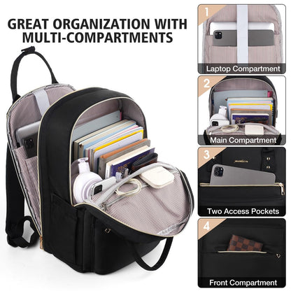 YAMTION Laptop Backpack for Women Bookbag School Backpack with Charger,Aesthetic Computer Backpacks for High School Teen Girls Office College Students Nursing Work,Mochila Mujer,Beige
