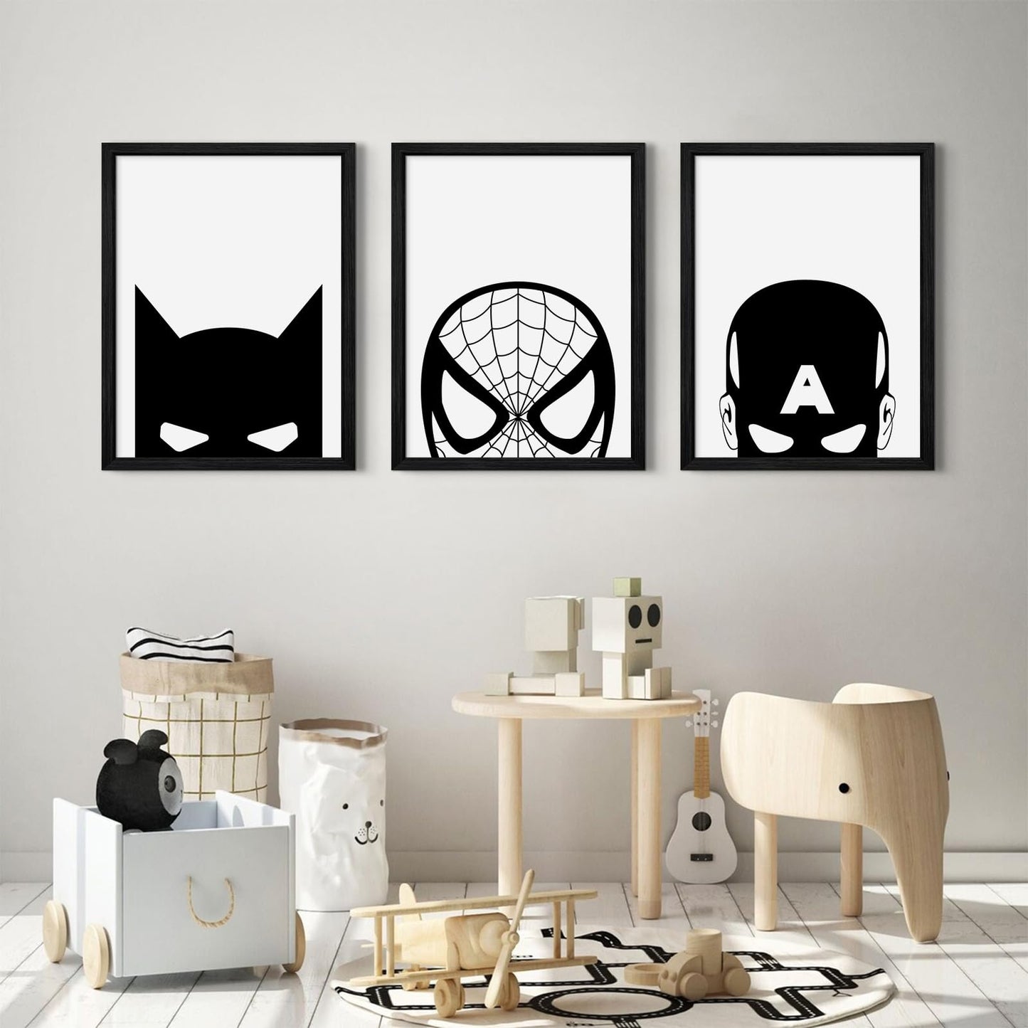 Spiderman Canvas Wall Art Decor Black And White Nursery Wall Art Posters Boys Room Prints Spiderman Posters Pictures Kids Boys Wall Decor Painting for Bedroom Bathroom 12x16 Inch Black Framed Set of 3