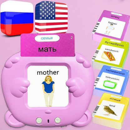 MoLingvora Bilingual Talking Flash Cards for Kids - Russian English Flashcards Children Adults, 510 Sight Words, ABC Alphabet, Pocket Speech for Toddlers, Audible Sensory Toys (Russian, Pink)