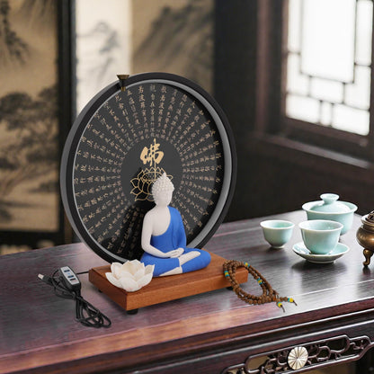 KUMOYOU Buddha Statue Decoration, Ceramic Buddha Statue with LED Ring Light & Backflow Incense Burner, Meditation Decor for Home and Office (Blue)