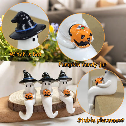 Hikiwin 3Pcs Halloween Ghost Figurine, Cute Spooky Resin Statue, Mini Ghosts Decorations for Gift, Funny Little Ghost Statue for Tabletop Home Decor, Halloween Decorations Indoor