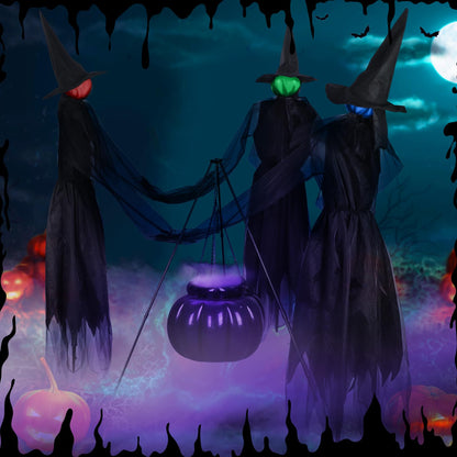 Knitgrip Set of 6 Halloween Outdoor Decorations 3 Light up Halloween Witch with Stake Witches Cauldron with Tripod Mist Maker with LED Light for Outdoor Garden Yard Lawn Porch Haunted Party Decor