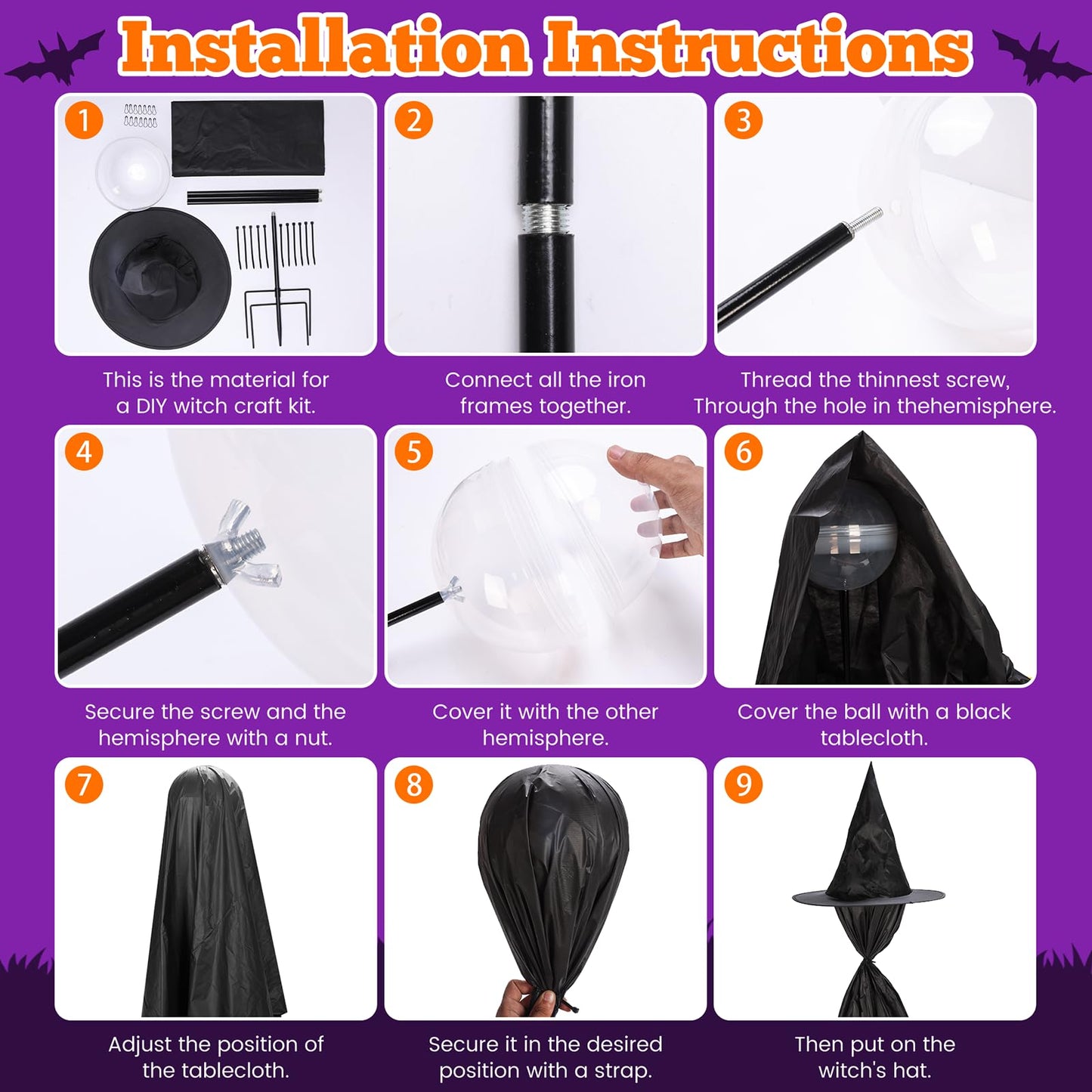 Halloween Witch Outdoor Decorations Set of 3, 3FT 4FT 5FT Yard Lawn Garden Props with Stakes, Witch Halloween Decor for Outside, Garden, Lawn, Entryways