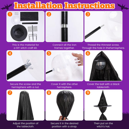 Halloween Witch Outdoor Decorations Set of 3, 3FT 4FT 5FT Yard Lawn Garden Props with Stakes, Witch Halloween Decor for Outside, Garden, Lawn, Entryways