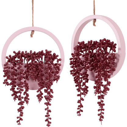 Hobyhoon Artificial Hanging Plants Hanging Planter Fake Succulents Artificial String of Pearls with Pot and Lanyard for Home Office Wall Decoration