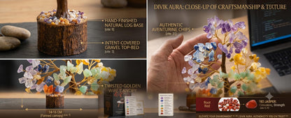 DIVIK AURA 7 Chakra Crystal Tree – Handmade Wood Base Bonsai for Home Decor, Reiki Healing & Spiritual Gifts for Women, 10 Inch