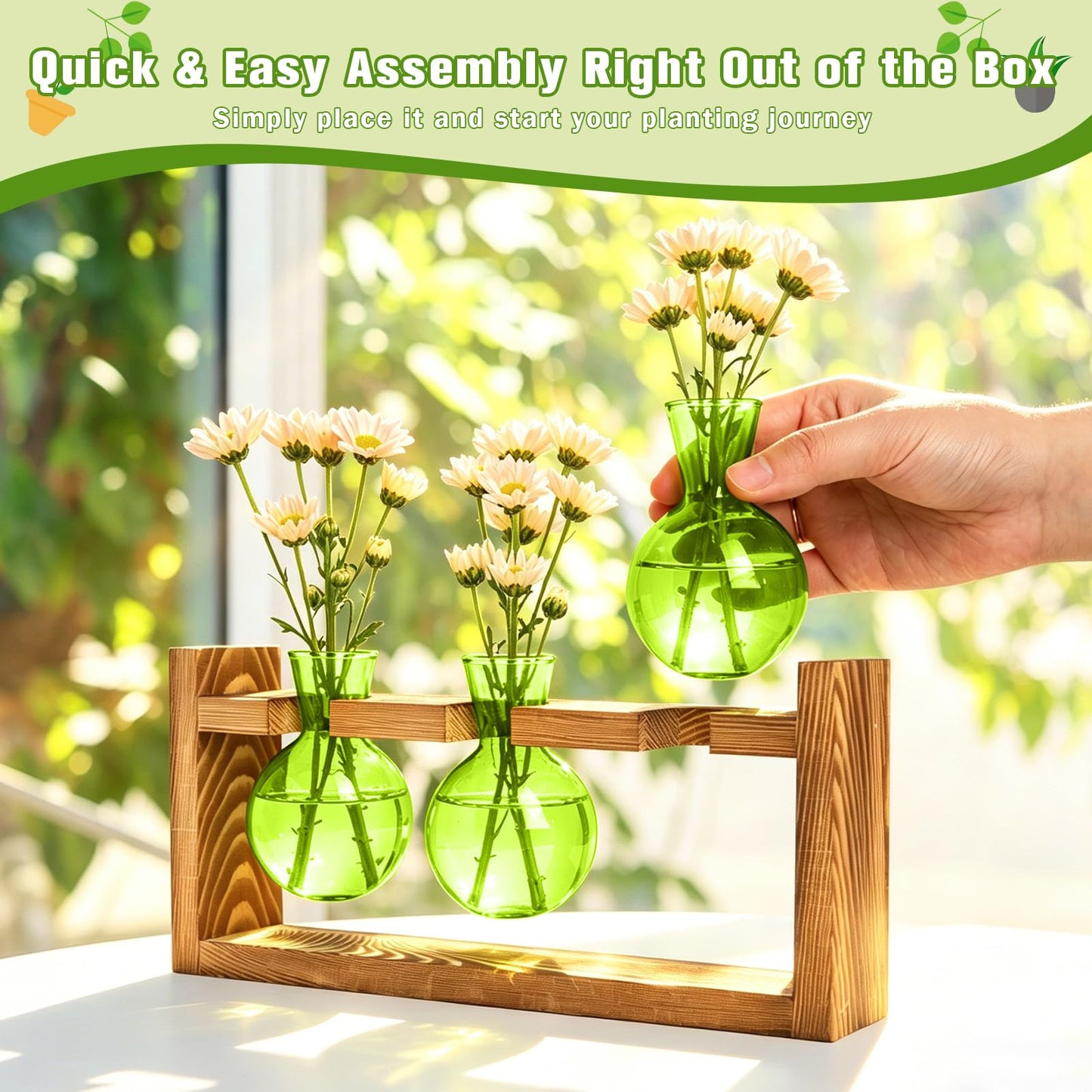 XXXFLOWER Glass Plant Terrarium Propagation Station, Gifts for Mom Plant Lovers Wife Daughter, 3 Bulb Glass Vase Plant Terrarium Tabletop for Hydroponics Home Office Indoor Decor (Green)