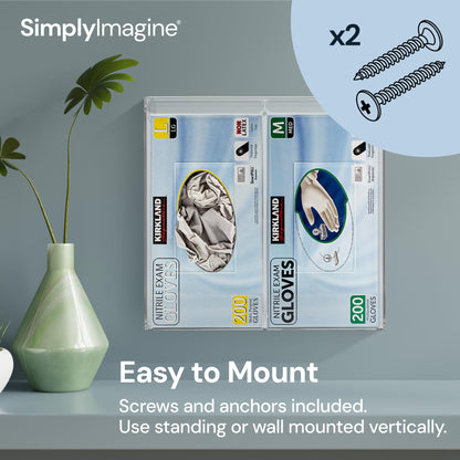 SimplyImagine Dual Hygiene Dispenser Station - Clear Acrylic - Glove Dispenser with Dust-Free Lid - Wall-Mount & Tabletop Glove Holder - Sanitation Station & Mask Container & Hairnet Holder