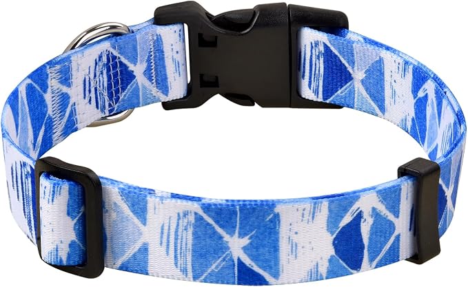MarukoPet Dog Collar, Adjustable for Small Medium Large Dogs Puppy, Cute Design with Bohemia Floral Tribal Geometric Patterns Boys Girls Dog Collar(Blue Triangle-M)