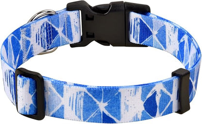 MarukoPet Dog Collar, Adjustable for Small Medium Large Dogs Puppy, Cute Design with Bohemia Floral Tribal Geometric Patterns Boys Girls Dog Collar(Blue Triangle-M)