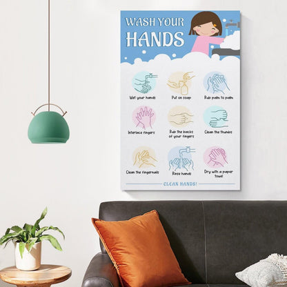 LINWDSB Handwashing Poster – Wash Your Hands Sign for Kids Preschool, Daycare, School Nurse & Classroom Bathroom Posters style 12x18inch(30x45cm)