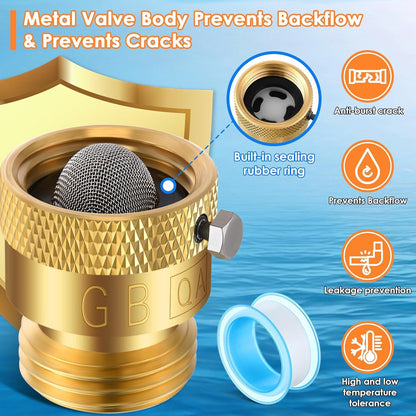 Gulfmew Drip Irrigation Faucet Adapter 25 PSI, 1/4" Tubing Quick Connect to 3/4" Garden Hose with Backflow Preventer, Filter, Tape, Pressure Regulator, Copper Drip Irrigation System Fittings (8 Pack)