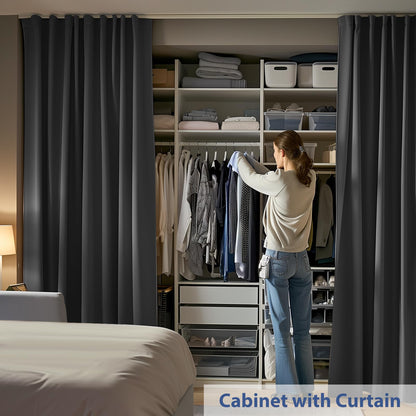 cbsroro Room Divider Curtains Ceiling Mounted Track Sets Extra Wide Blackout Curtain Flexible Tracks for Bedroom Privacy Partition Separator, 1 Panel Black Drape and White Rail, W8.3 x H7ft