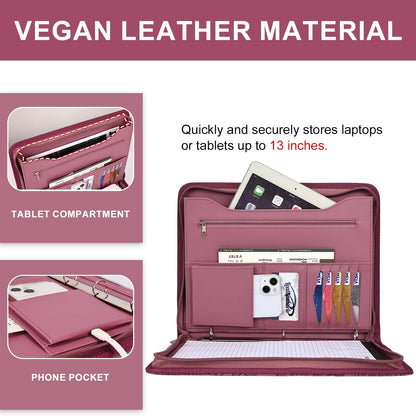 Leathario Portfolio Binder, Includes 5 Folder Index Dividers and 3 Notepads, 3-Ring Folder Organizer, Padfolio with Zipper, Vegan Leather Tablet Sleeve, Business Office Conference Clipboards