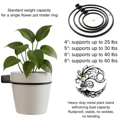 Tree of Life Metal Plant Wall Holders, Metal Tree Wall Mounted Plant Holder, Branch Hanging Planters for Living Room, Kitchen, Fireplace (Gold, 35"x 35"| 90x90cm, 3 Pack 5" Flower Pot Holder Ring)
