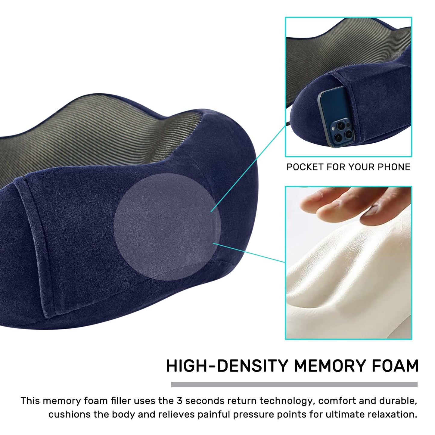 urnexttour Travel Pillow for Airplane-2 Pack Memory Foam Neck Pillows, Soft & Support Travel Essentials for Travelling, Sleeping Rest, Car, Train and Home Use(Grey&Navy)