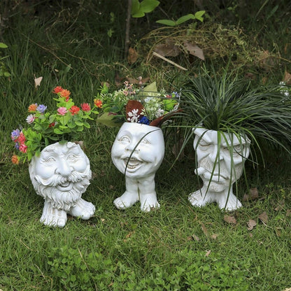 Sheremart Whimsical Face Planter - 6inch Funny Wizard Head Sculpted Pot (Antique White Resin), Unique Succulent Planter for Indoor/Outdoor Garden Decor (1#)