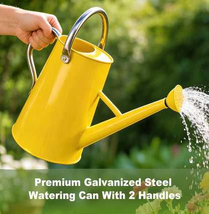 Watering Can for Outdoor&Indoor Plants，1.5 Gallon（5.7L） Metal Watering Can with with Removable Spout，Large Galvanized Steel Garden Flower Water Can Watering Pot with 2 Stainless Steel Handles，Yellow