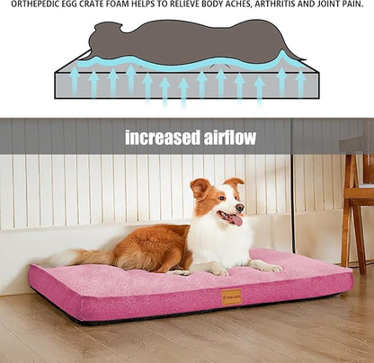 Patas Lague Orthopedic Dog Bed Large Sized Dog 36''X24'',Soft Waterproof Egg Crate Foam Medium Pet Crate Beds Mat with Removable Washable Cover and Non-Slip Bottom, Pink