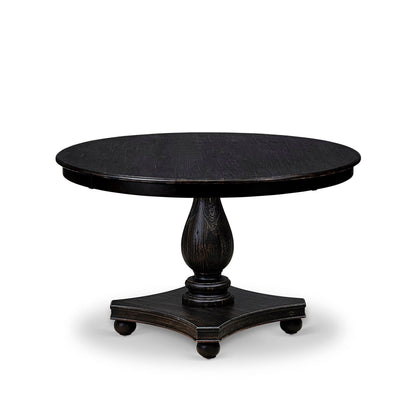 Luxe by East West Furniture FE2-11-TP - Mid Century Dining Table with Acacia Wood Round Tabletop, Sand Blasted Black Finish