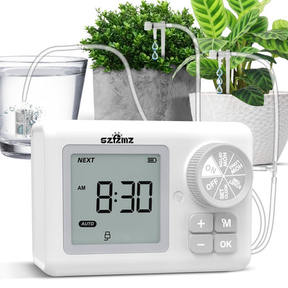Automatic Watering System for 15 Potted Plants, Automatic DripIrrigation Kit with Adjustable Water Flow, Programmable Water Timer with Dual Power Supply, for Balcony/Garden/Greenhouse Plants