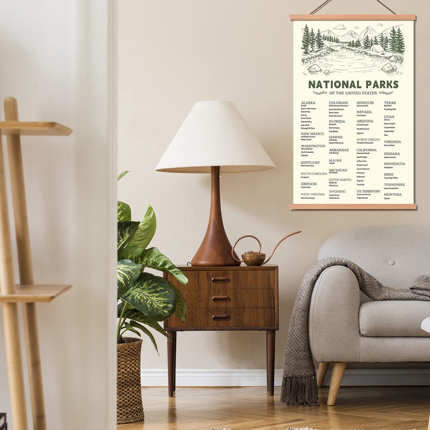 KAIRNE US National Park Checklist Poster,Park Posters for Travel Sign With Wooden Hanging Framed(40CMx75CM),Inspirational Rustic Decor,National Park Map Posters Gift for Hiker or National Park Lover