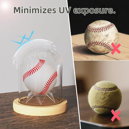 DuvinDD Baseball Display Case with LED Light Base, Glass Dome Cloche Baseball Holder for Softball, Crystal, Rock Collection, Tennis Ball, 4.33" D X 4.7" H, Gifts for Christmas