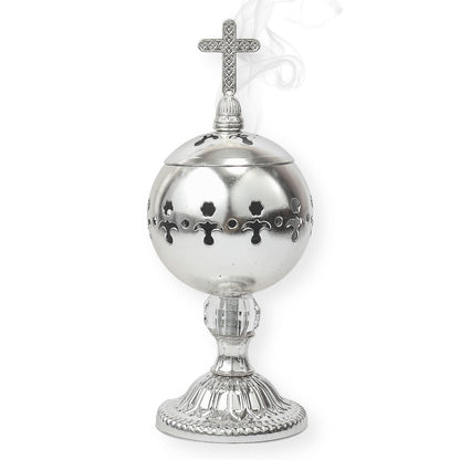 Nazareth Store Silver Charcoal Incense Burner Catholic Cross Censer Brass Plated Distiller for Church and Home