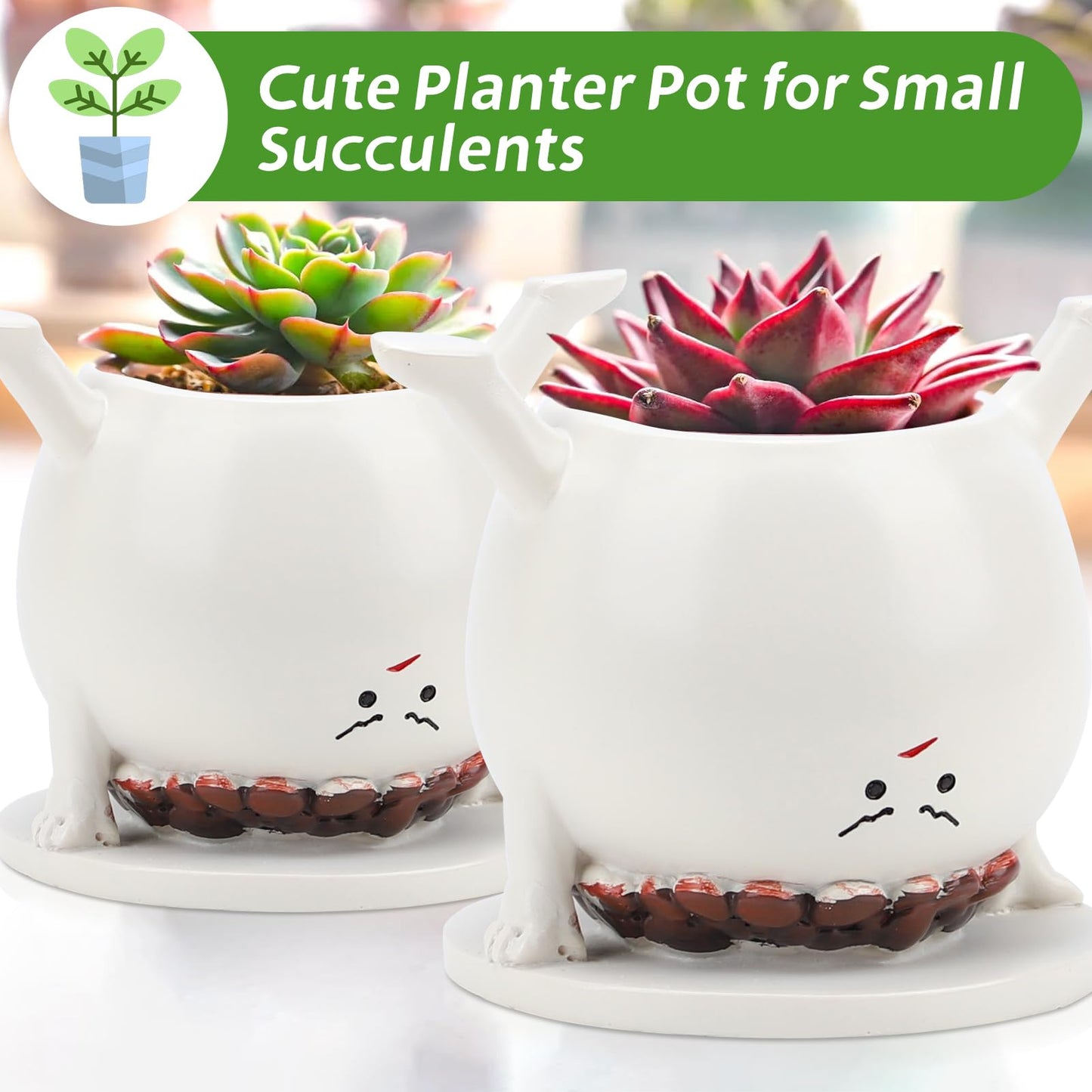 Smily Face Planter Pots Head, Flower Pot Planters for Indoor Outdoor, Happy Succulent Pot, Funny Plant Pots for Succulent with Drainage Holes Gift Ideas for Mother's Day, Birthday, Teacher Gifts