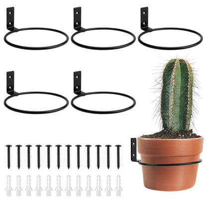 GREANER 7 Inch Transparent Plastic Garden Pots, 6 Inch Black Plant Pot Holders, 15 PCS Clear Plant Pots with Drainage Holes, 6 PCS Wall Mounted Pot Hook Bracket for Balcony, Home, Garden, Yard