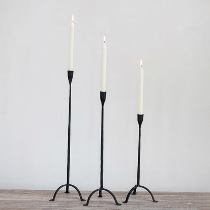 Creative Co-Op 24" H Hand-Forged Cast Metal Footed Taper Holder, Black