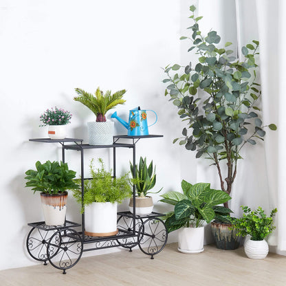 unho Metal Plant Stand Indoor: 6 Tier Garden Cart Flower Planter Pot Holder Parisian Style Wrought Iron Display Shelf Rack Decorating Garden Home Patio Condo Porch