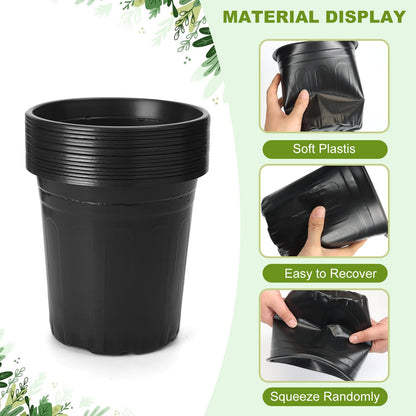 30Pack 2 Gallon Plant Nursery Pots, Thickened Soft Plastic Seedling Starter Pots, Plastic Plant Container with Drainage Hole for Indoor Outdoor Flower Seed,Succulents,Cuttings,Transplanting - Black