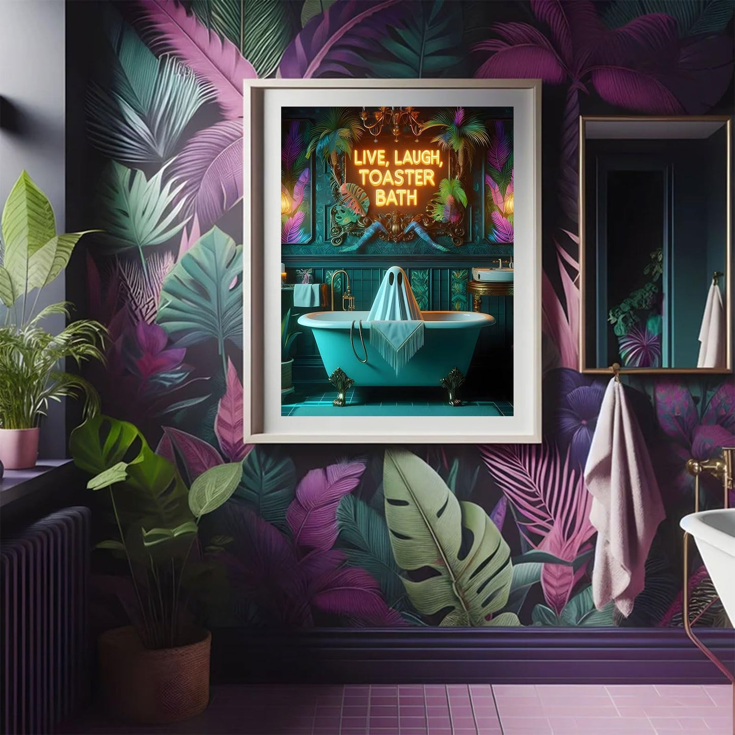 3 Pcs Halloween Ghost Neon Bathroom Canvas Wall Art Neon Sign Dying To Relax Wall Decor Pictures Funny Gothic Ghost Toaster Posters Prints for Restroom Dark Humor indie room Home Decortion Unframed