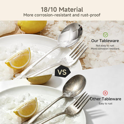 HIKAA 8PCS Serving Utensils Set, 18/10 Modern Serving Utensils Set for Kitchen, Stainless Steel Serving Utensils, Slotted Spoons, Forks, Tongs, Cake Server, Butter Knife for Buffet, Catering, Wedding