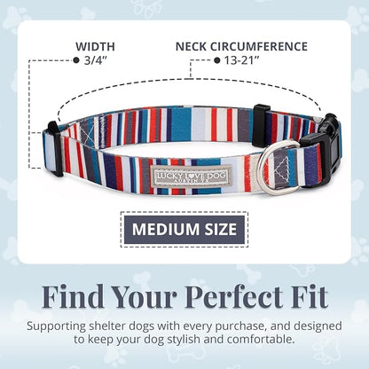 Lucky Love Dog - Adjustable Dog Collar with Easy Click Buckle for Medium Dogs, Durable, & Comfortable for Male & Female Dogs, Pet Collar for Puppies & Adult Ones - Linus, Medium