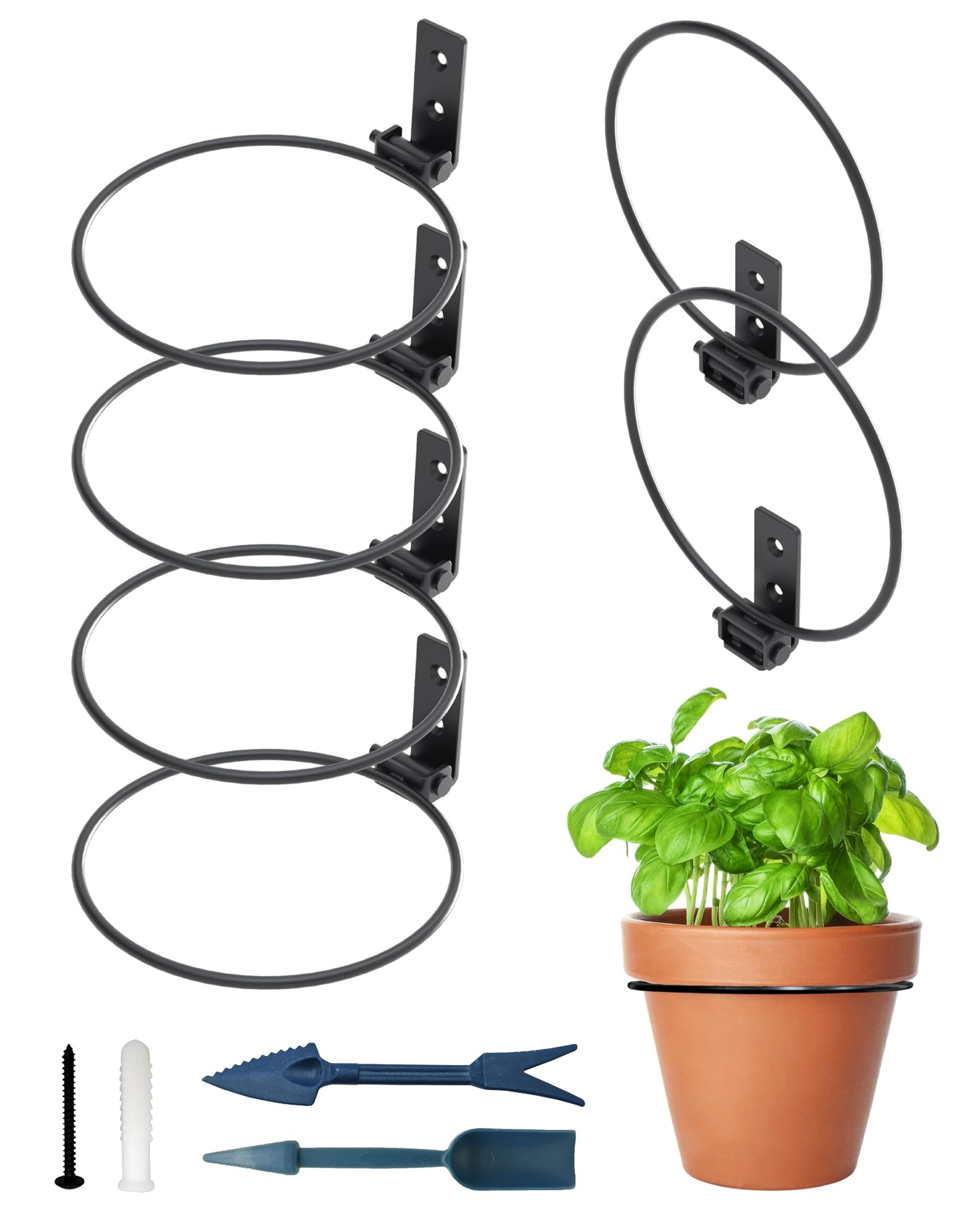 NACETURE Flower Pot Holder Ring for Wall Mount Foldable – Heavy Duty Round Metal Planter Hooks Hangers - Fence Pot Plant Holders Hanging Bracket for Outdoor Indoor (6 Inch 6 Pack)