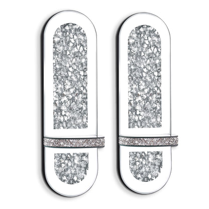 Crystal Crushed Diamond Mirrored Candle Sconces Set of 2, Glam Silver Wall Candle Holders for Living Room Bedroom Hallway Decor Large Wall Mounted Mirror Candle Holder with Sparkly Crystal Shelf