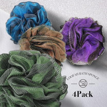 WhaleLife Loofah Bath Sponges - Gentle Exfoliating Shower Loofah for Rich Lather, Durable Matte Mesh Body Scrubber for Men & Women 4 Pack