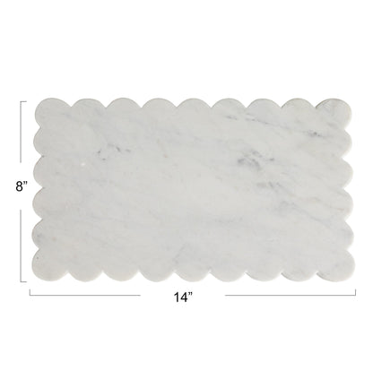 Creative Co-Op Marble Cheese Board with Scalloped Edge, White