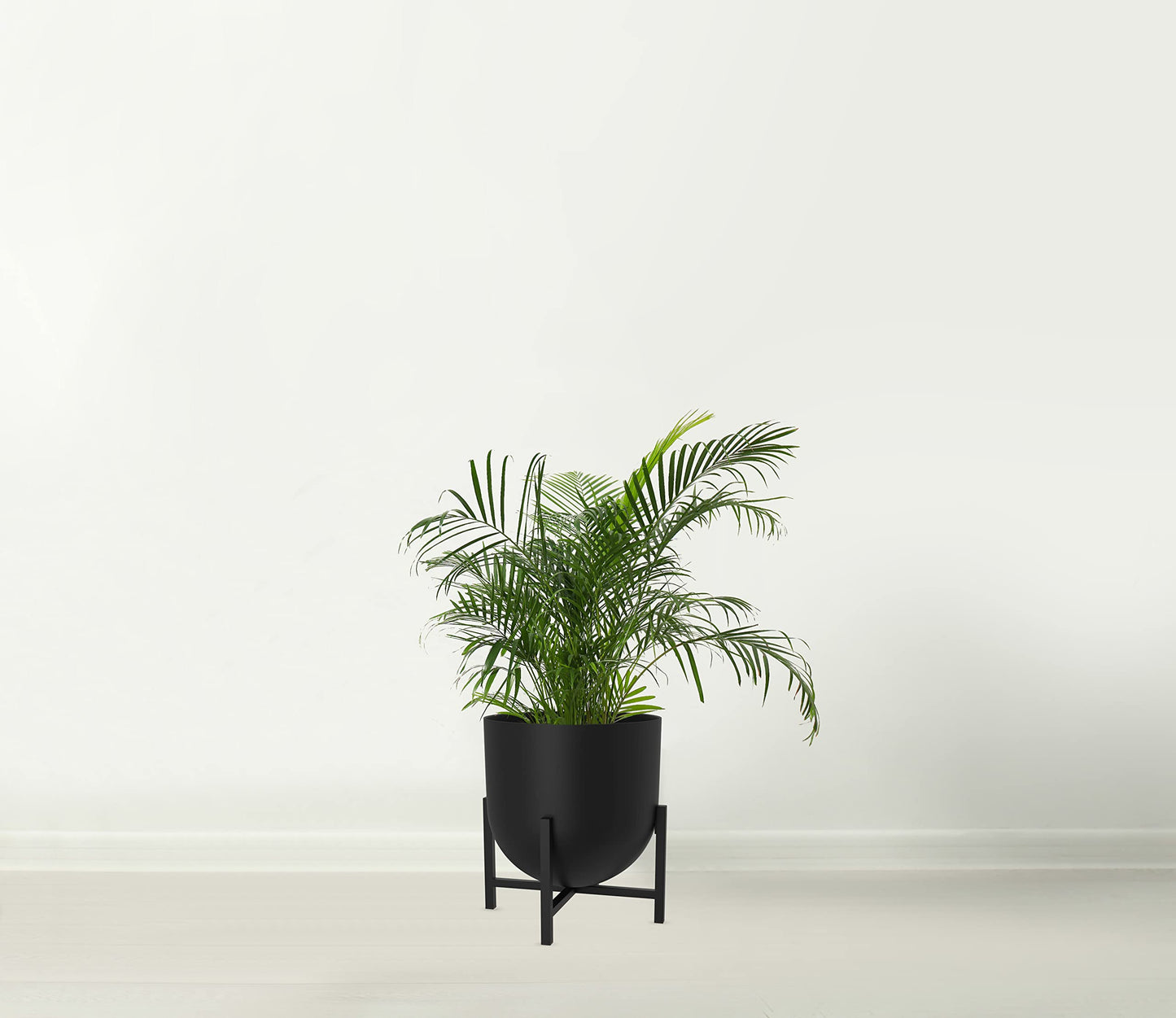 Olly & Rose Plant Pot with Plant Stand - Metal Plant Pots Indoor Planter 22cm Large Flower Pot (Black)