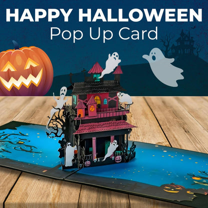 iGifts And Cards Halloween Haunted Mansion 3D Pop-Up Card – Spooky Ghost House, Pumpkins & Bats – 6"x6" Creepy Greeting Card for Trick-or-Treaters, October Birthdays, Parties & Eerie House Gifts