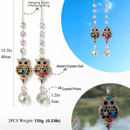 2Pcs Rhinestones Owl Crystal Suncatcher for Windows Hanging, 15.7In Prism Sun Catcher with Chain and Hook,Rainbow Maker for Home Garden Ceiling,Christmas Birthday Wedding Party Owl Gifts