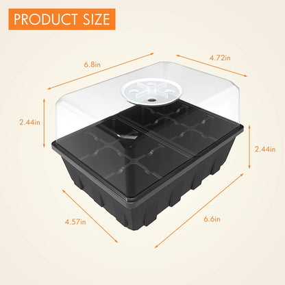 Gardzen 3 Pack Seed Starting Tray, Plant Germination Trays, Seed Starter Kit with Adjustable Humidity Vented Dome, Plant Growing Kit 6.6" x 4.5", Total 36-Cell, Black