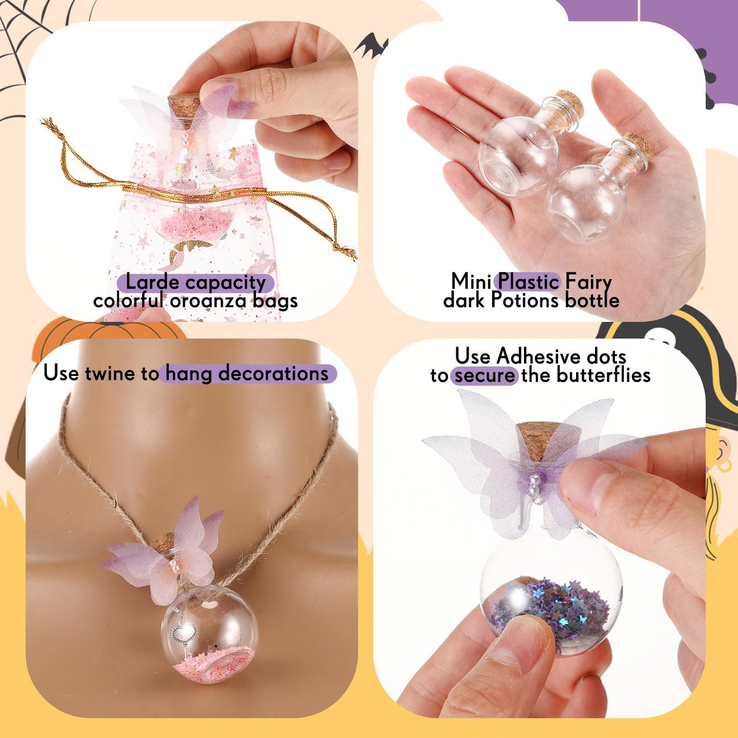 Jinei 174 Pieces Fairy Magic Potions Kit with 24 Mystery Witch Potion Bottles Fairy Wing DIY Magic Mix Making Kit for Christmas Decorations Birthday Creative Gifts Filling Supplies(Ball Style)